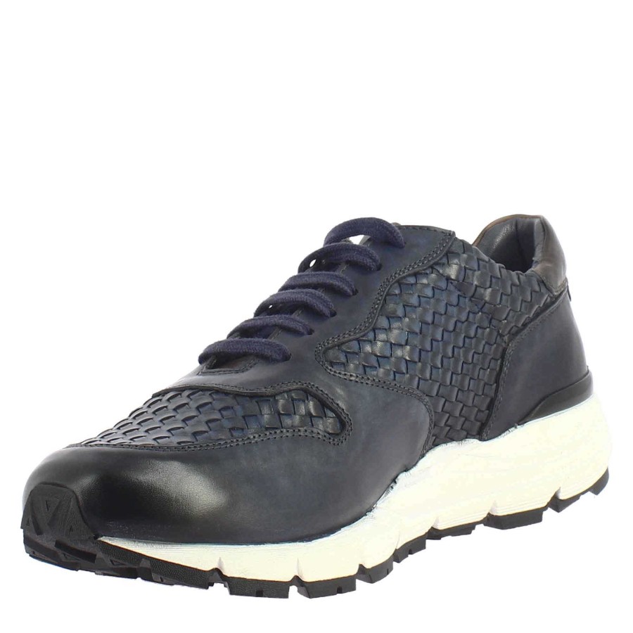 Leonardo Elegant Blue Men'S Sneaker In Woven Leather