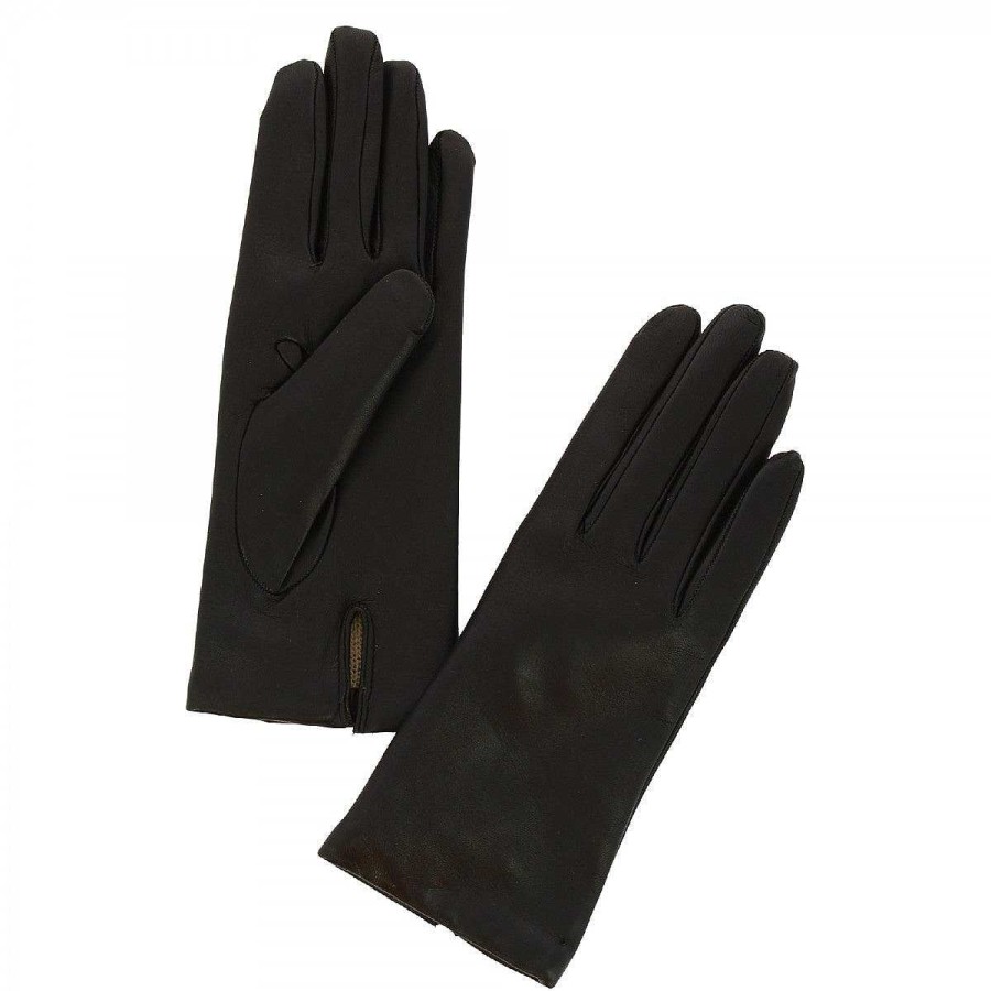 Leonardo Classic Handmade Women'S Gloves In Black Nappa Cashmere Lined