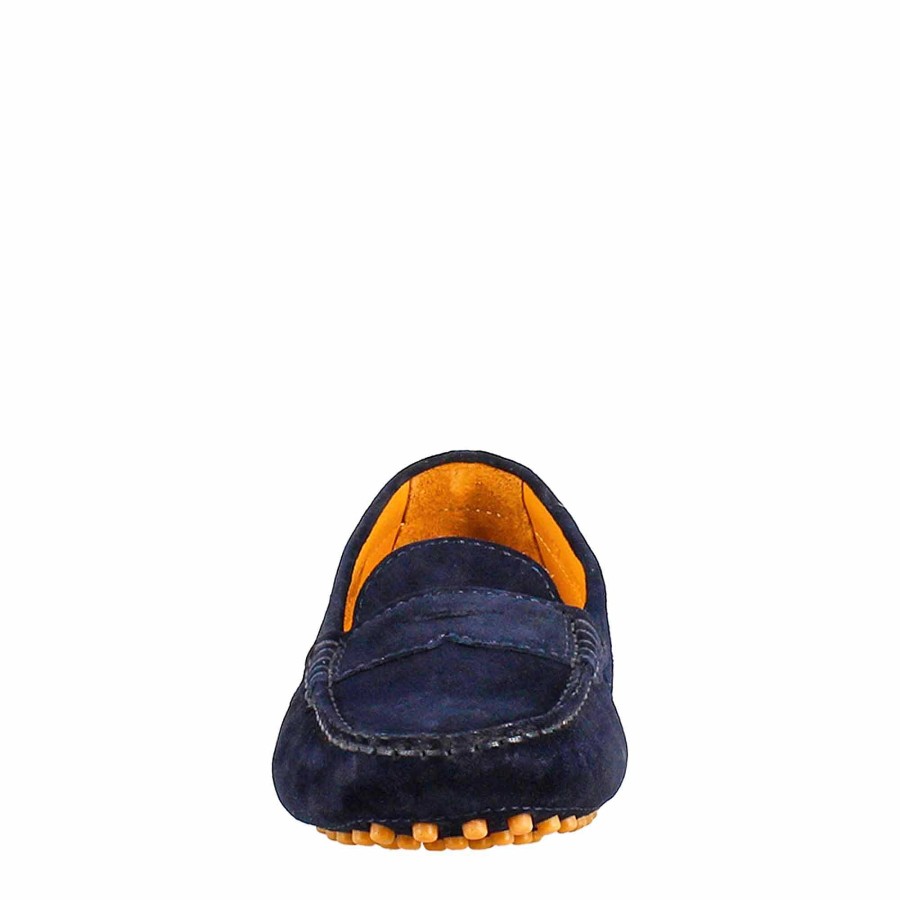 Leonardo Blue Leather Tubular Moccasin For Women