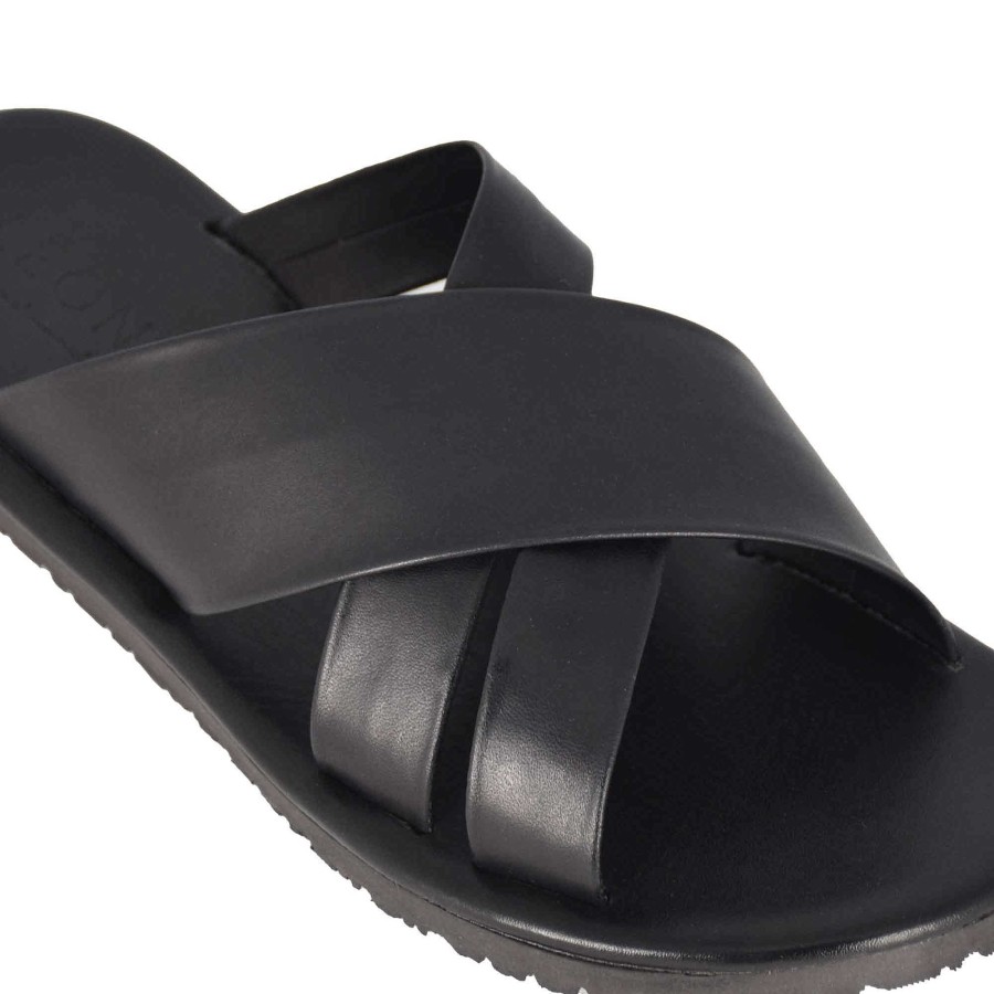 Leonardo Men'S Slipper Sandal With Handmade Black Leather Bands