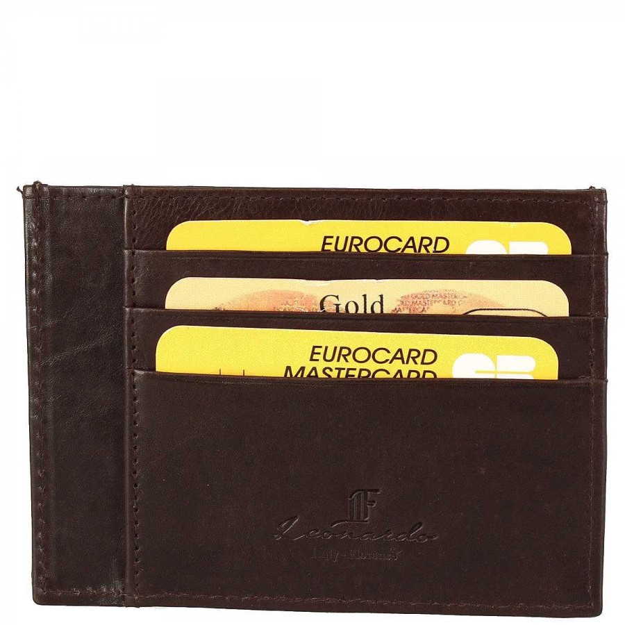 Leonardo Red Calfskin Card Holder With Banknote Compartments