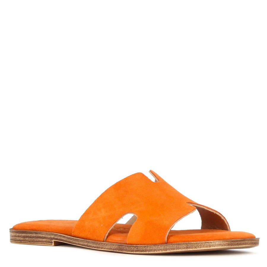 Leonardo Women'S Orange Suede Slippers