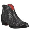 Leonardo Women'S Ankle Boot With Medium Heel In Black Woven Leather