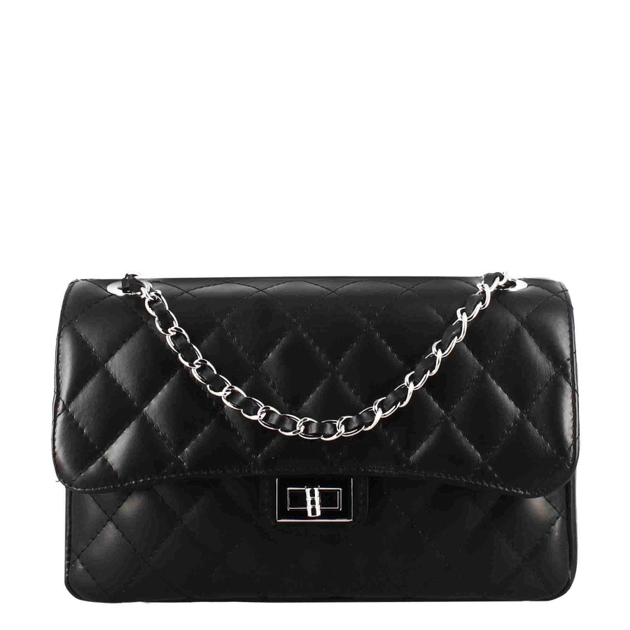 Leonardo Medium Vanity Shoulder Bag In Black Quilted Leather