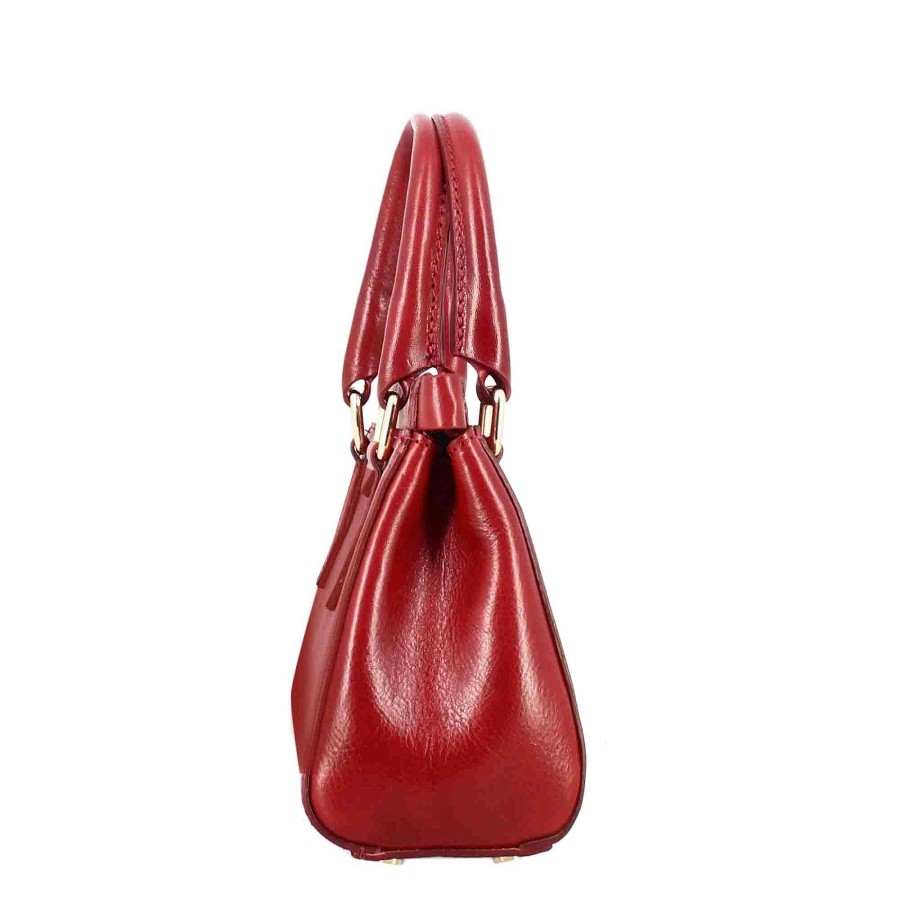 Leonardo Fiorenza Leather Handbag With Red Removable Shoulder Strap