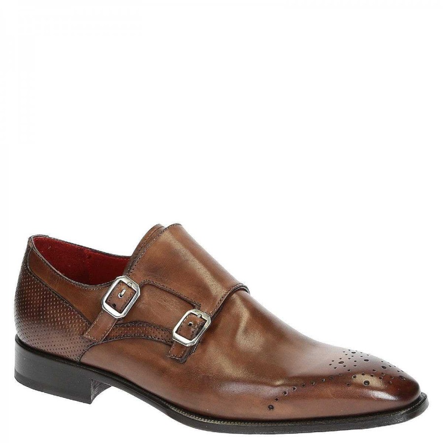 Leonardo Men'S Double Buckle Shoes In Brandy Leather