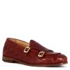 Leonardo Men'S Moccasin In Woven Leather With Double Buckle In Red