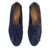 Leonardo Classic Women'S Moccasin In Suede With Dark Blue Tassels