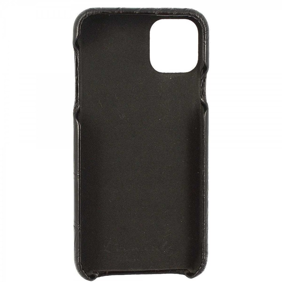 Leonardo Iphone Cover In Black Crocodile Printed Leather