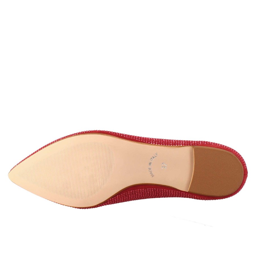 Leonardo Red Women'S Ballerinas In Suede With Rhinestones