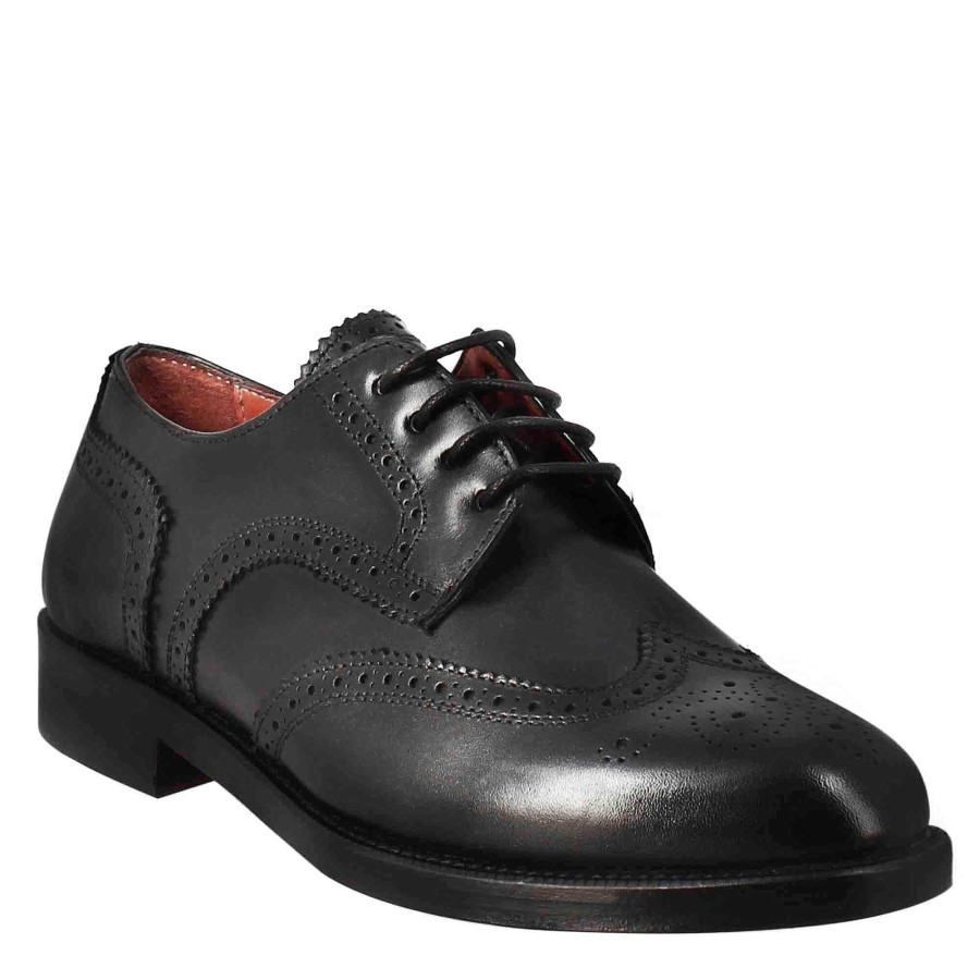 Leonardo Women'S Derby With Brogue Effect In Black Leather