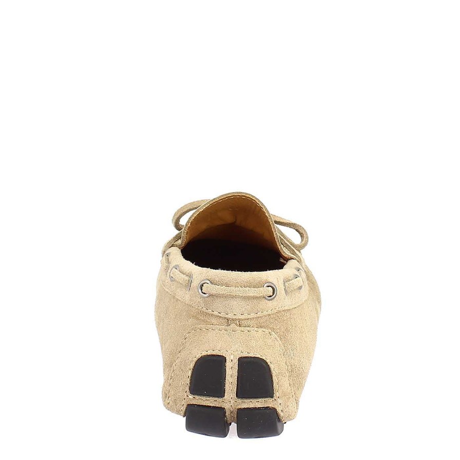 Leonardo Handcrafted Carshoe Moccasins For Men In Beige Suede.