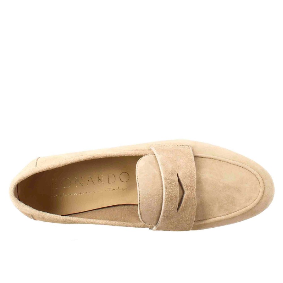 Leonardo Flexible Women'S Moccasin In Taupe Suede And Rubber Sole