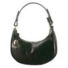 Leonardo Jane Shoulder Bag In Green Leather With Removable Shoulder Strap