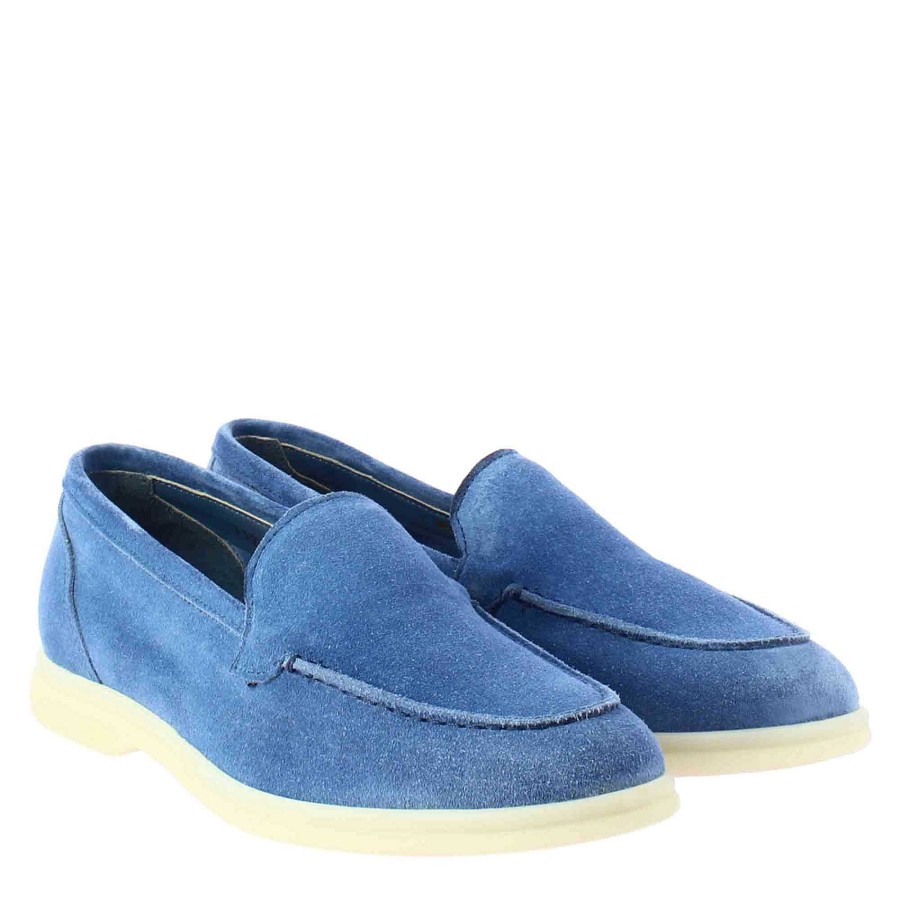 Leonardo Flexible Women'S Moccasin In Light Blue Suede