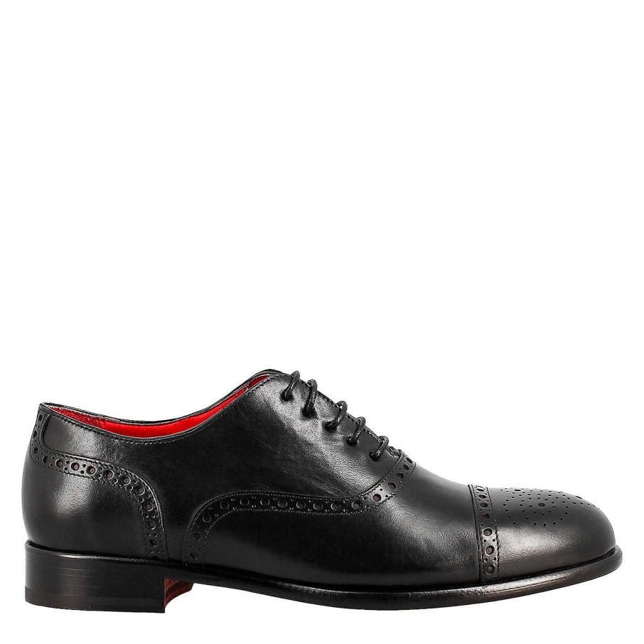 Leonardo Elegant Black Semi Brogue Oxford For Men In Leather