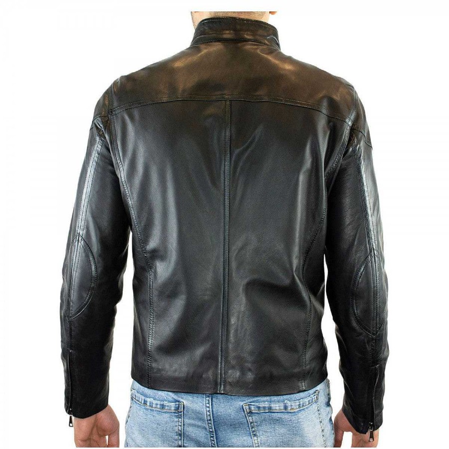 Leonardo Cosimo Tuscany Men'S Handmade Jacket In Black Lambskin