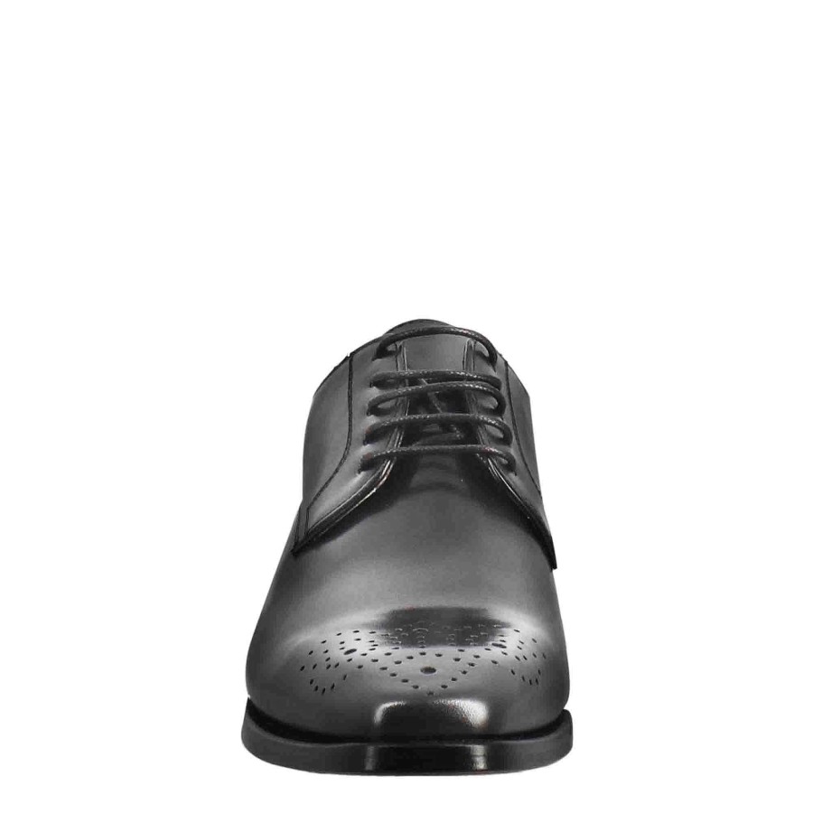 Leonardo Men'S Derby In Smooth Black Leather With Square Toe And Design