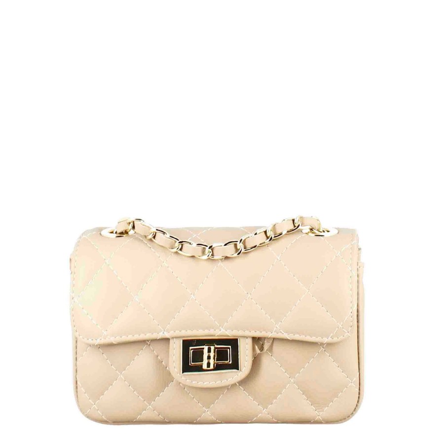 Leonardo Vanity Shoulder Bag In Beige Quilted Leather