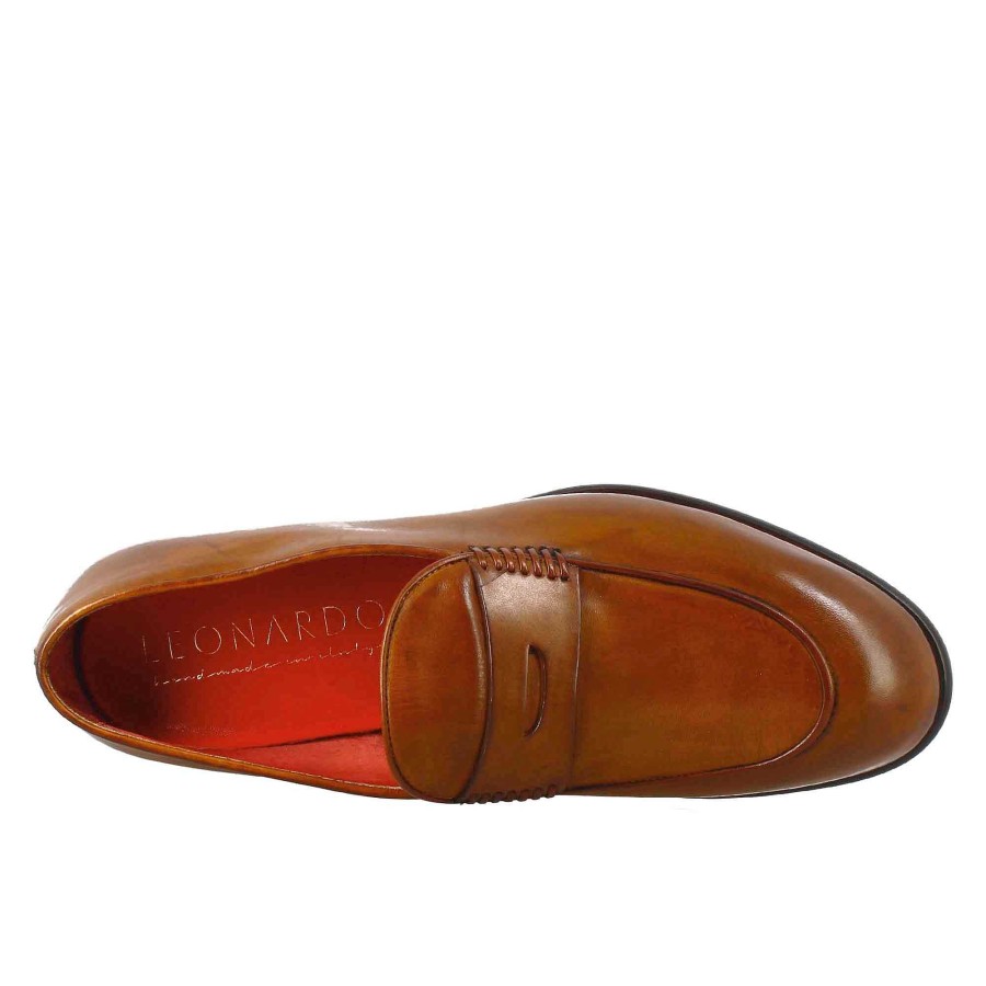 Leonardo Elegant Brown Men'S Moccasin In Full Grain Leather