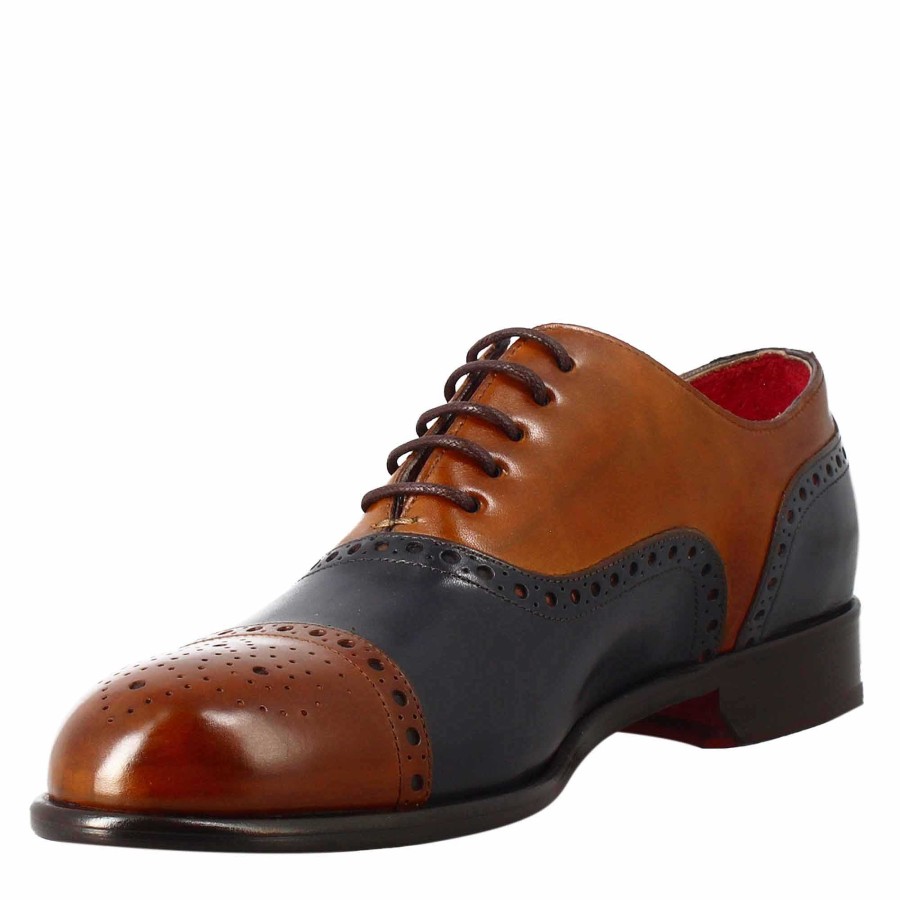 Leonardo Elegant Brown And Blue Semi Brogue Oxford For Men In Leather