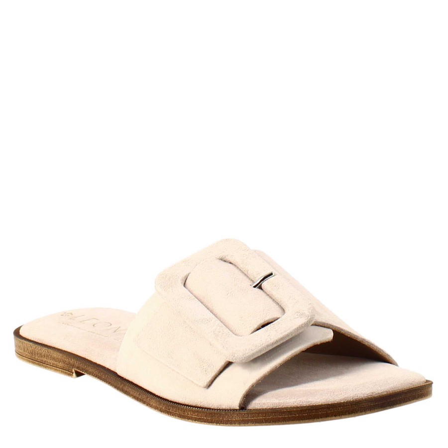 Leonardo Women'S Flat Sandal In Beige Suede