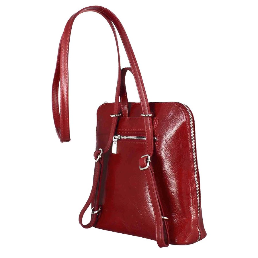 Leonardo Ginevra Women'S Backpack In Red Smooth Leather With Zip