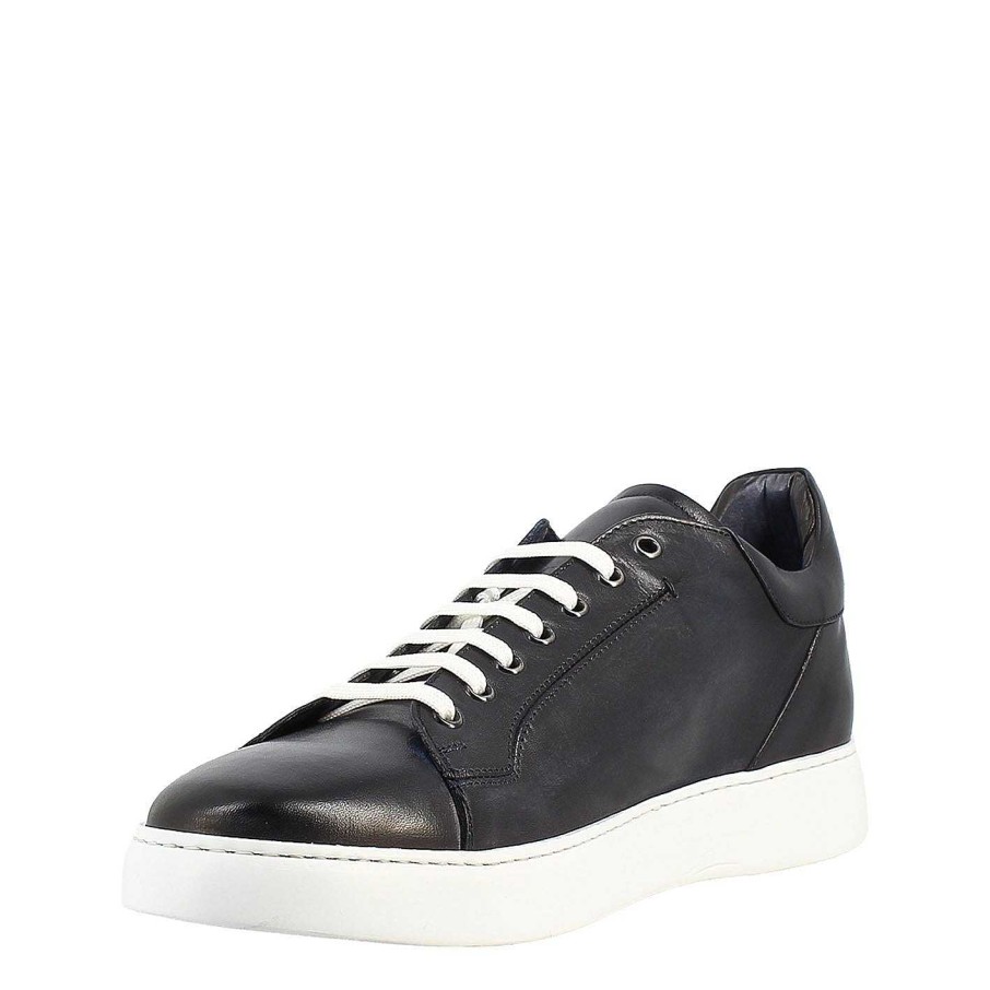 Leonardo Elegant Blue Men'S Sneaker In Smooth Leather