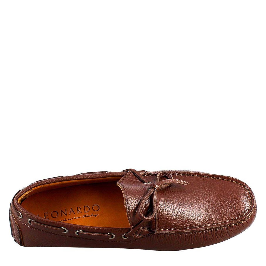 Leonardo Handcrafted Carshoe Moccasins For Men In Brown Leather.