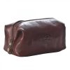 Leonardo Large Toiletry Bag In Full Grain Leather With Zip Closure And Utility Pocket