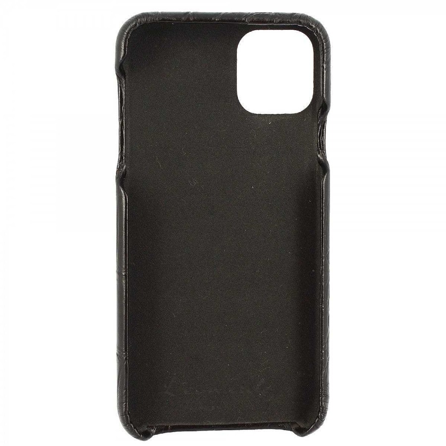 Leonardo Iphone Cover In Black Crocodile Printed Leather