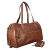 Leonardo Brown Leather Travel Bags With Handles And Removable Shoulder Strap