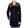 Leonardo Handmade Elegant Reversible Women'S Jacket In Blue Reindeer And Lamb Leather With Hood