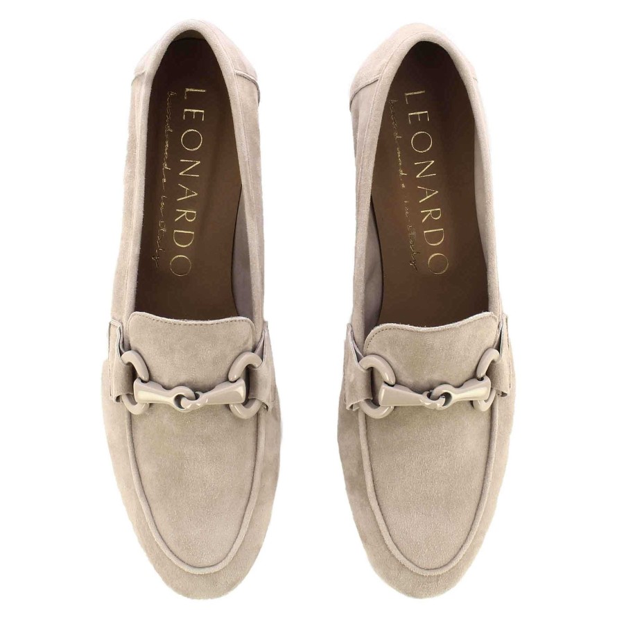 Leonardo Women'S Suede Moccasin With Beige Horsebit