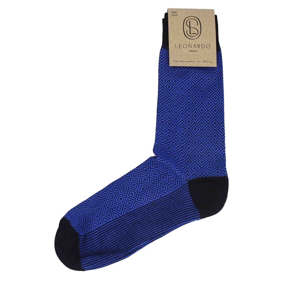 Leonardo Men'S Electric Blue Cotton Socks With Black Pattern