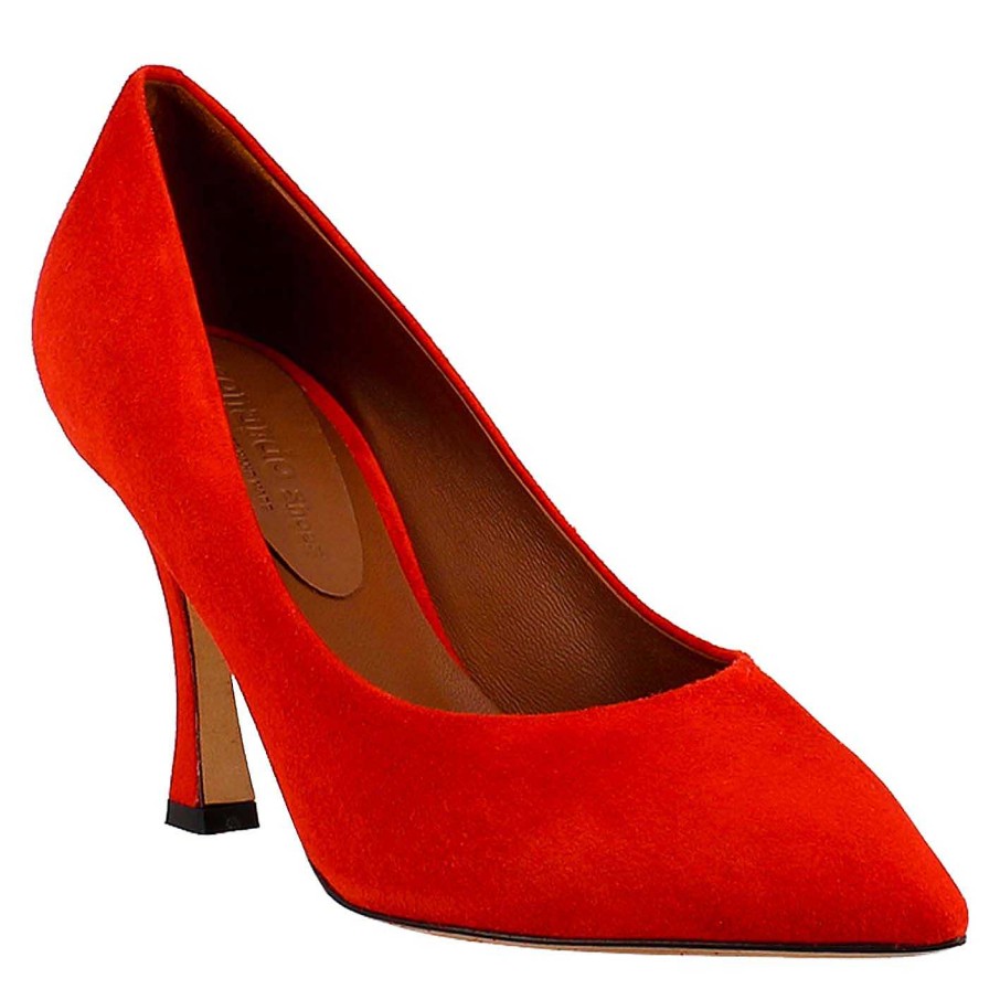 Leonardo Women'S Pointed Pumps In Red Suede Leather