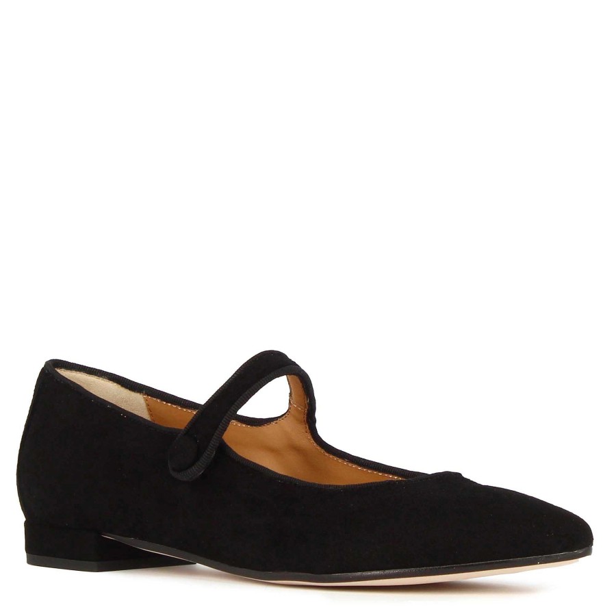 Leonardo Women'S Mary Jane Ballerina Shoes In Suede With Black Strap