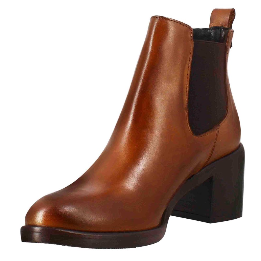 Leonardo Smooth Women'S Chelsea With Medium Heel In Brown Leather