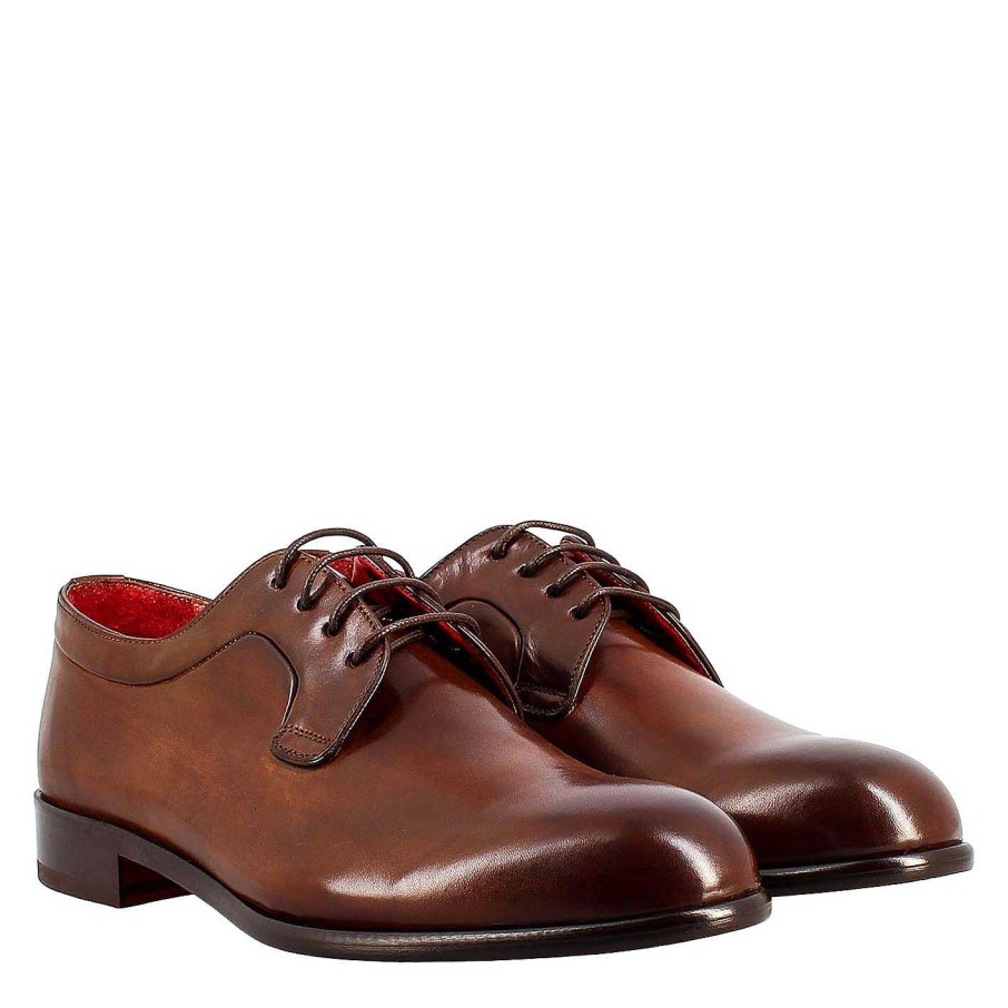 Leonardo Elegant Dark Brown Derby For Men In Smooth Leather