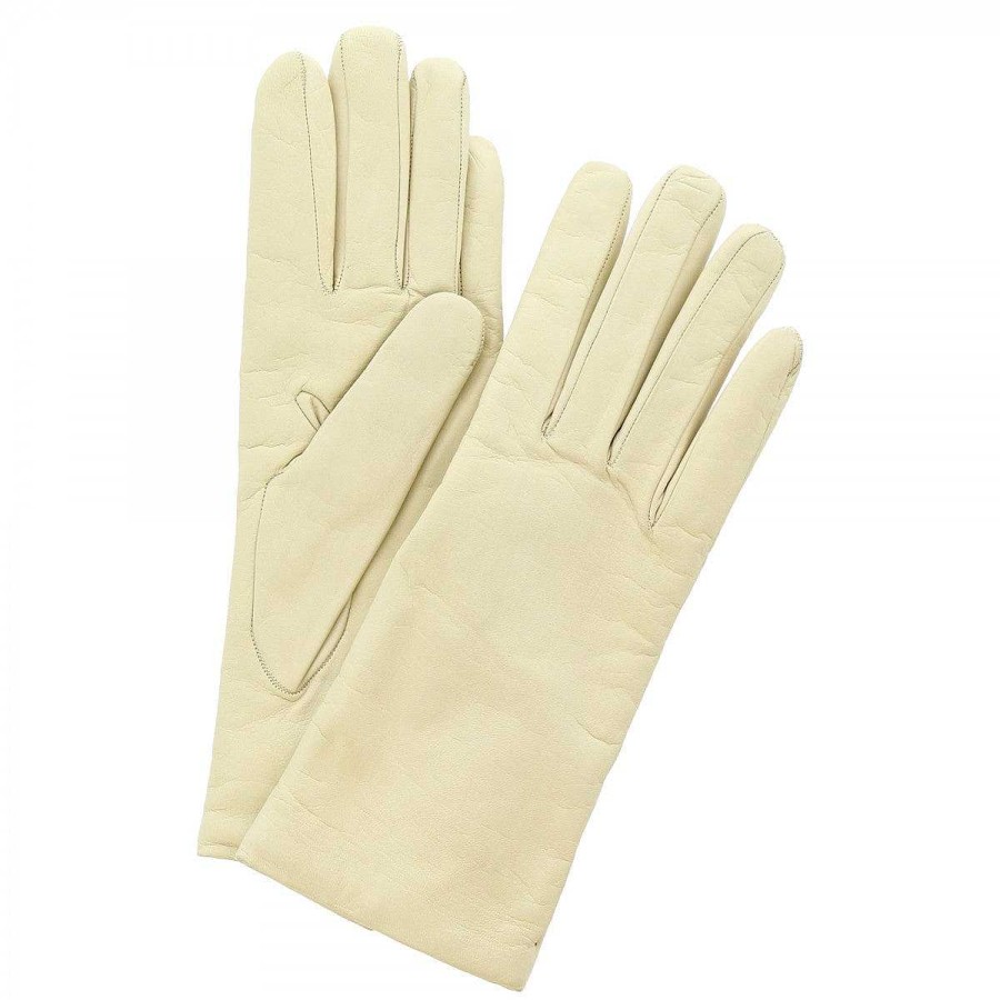 Leonardo Classic Handmade Women'S Gloves In Cream Nappa Leather Lined In Cashmere