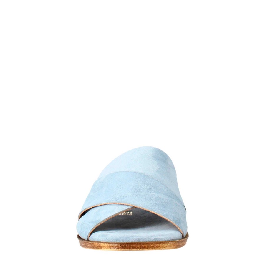 Leonardo Double Band Sandal For Women In Light Blue Suede