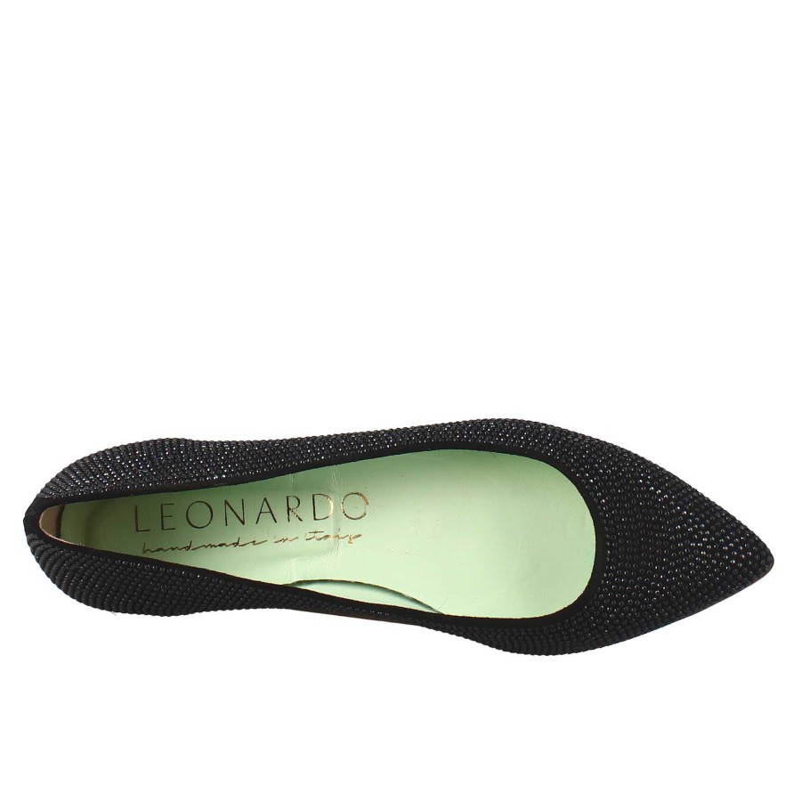 Leonardo Black Women'S Ballerinas In Suede With Rhinestones