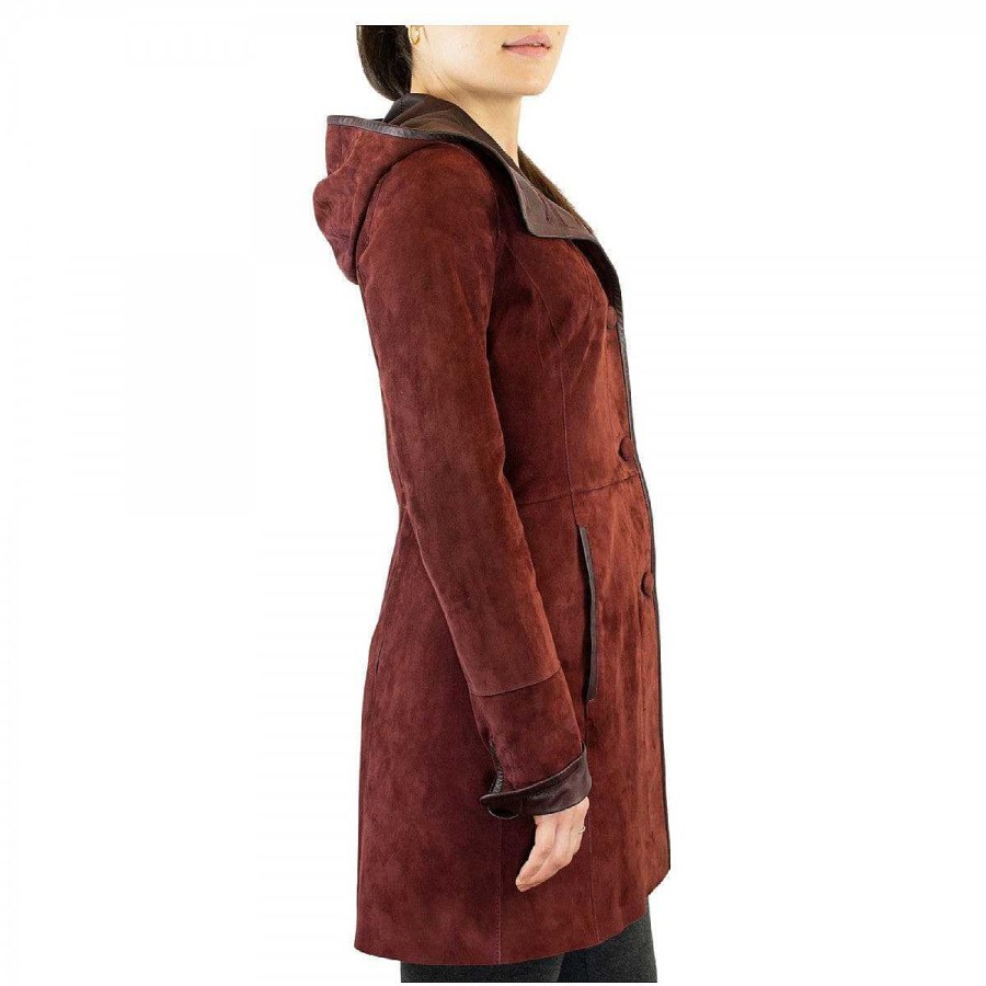 Leonardo Elegant Reversible Handmade Women'S Jacket In Burgundy Reindeer And Lamb Leather