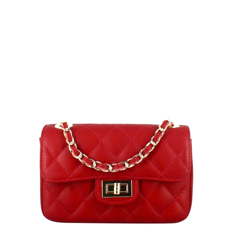 Leonardo Vanity Shoulder Bag In Red Quilted Leather