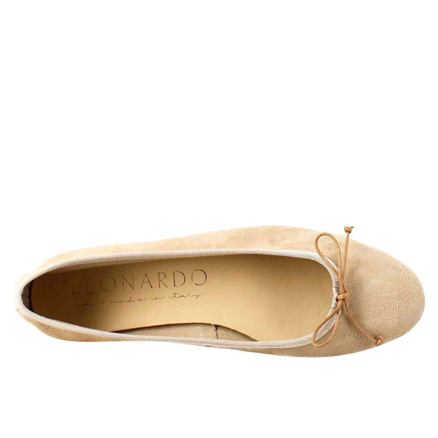 Leonardo Lightweight Unlined Taupe Suede Women'S Ballet Flats