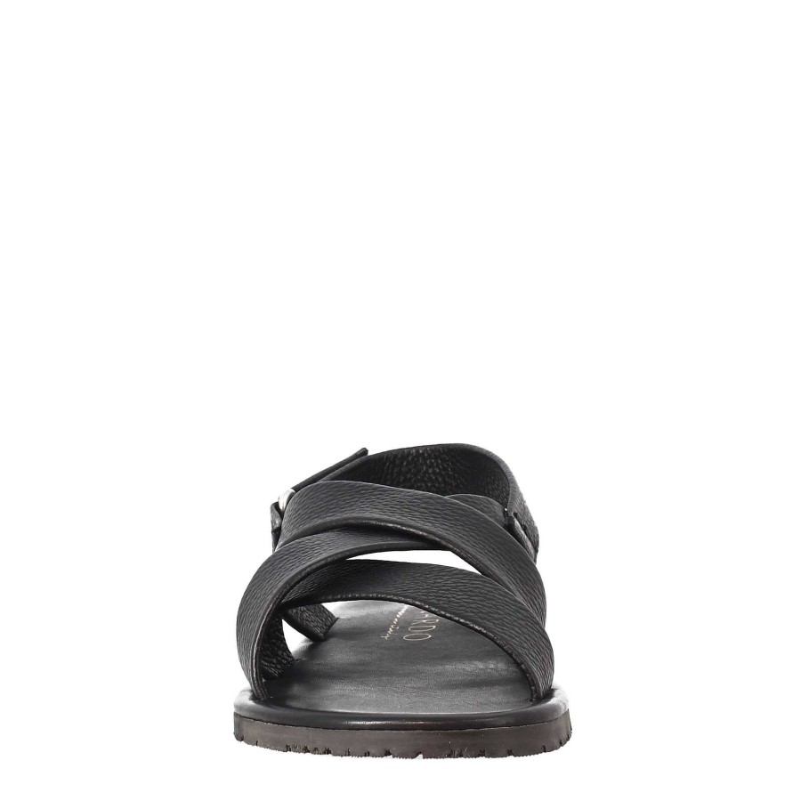 Leonardo Handmade Men'S Sandals In Black Leather With Velcro Closure