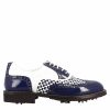 Leonardo Women'S Golf Shoes In Blue And White With Handcrafted Leather Brogue Details