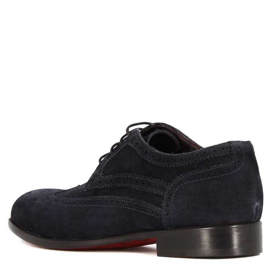 Leonardo Elegant Men'S Derby In Blue Suede