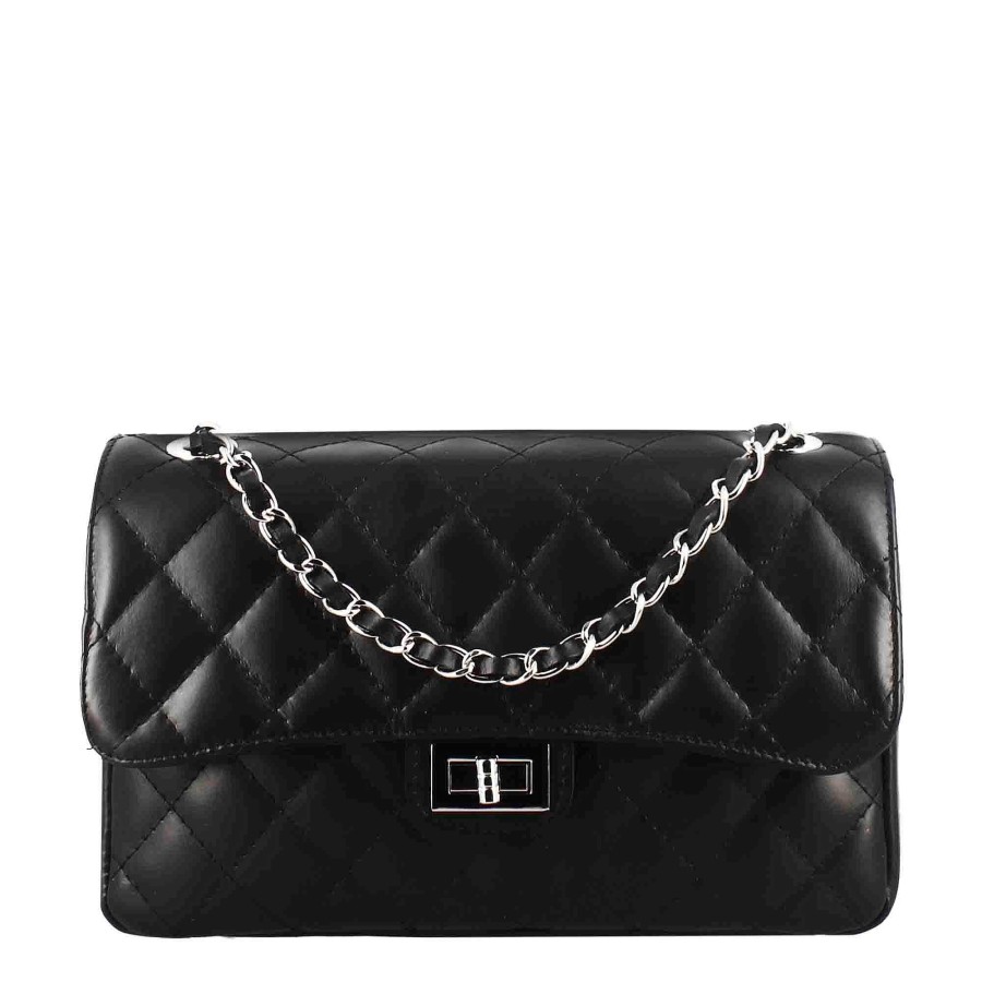 Leonardo Medium Vanity Shoulder Bag In Black Quilted Leather