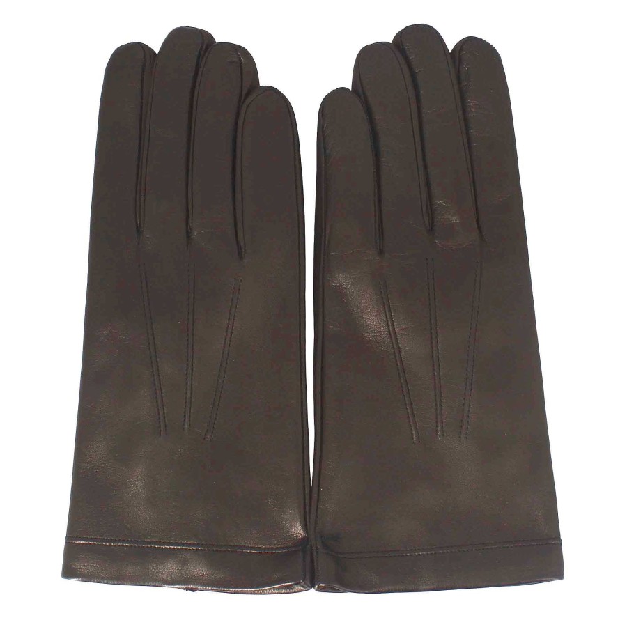 Leonardo Handmade Men'S Gloves In Brown Nappa Leather Lined In Cashmere